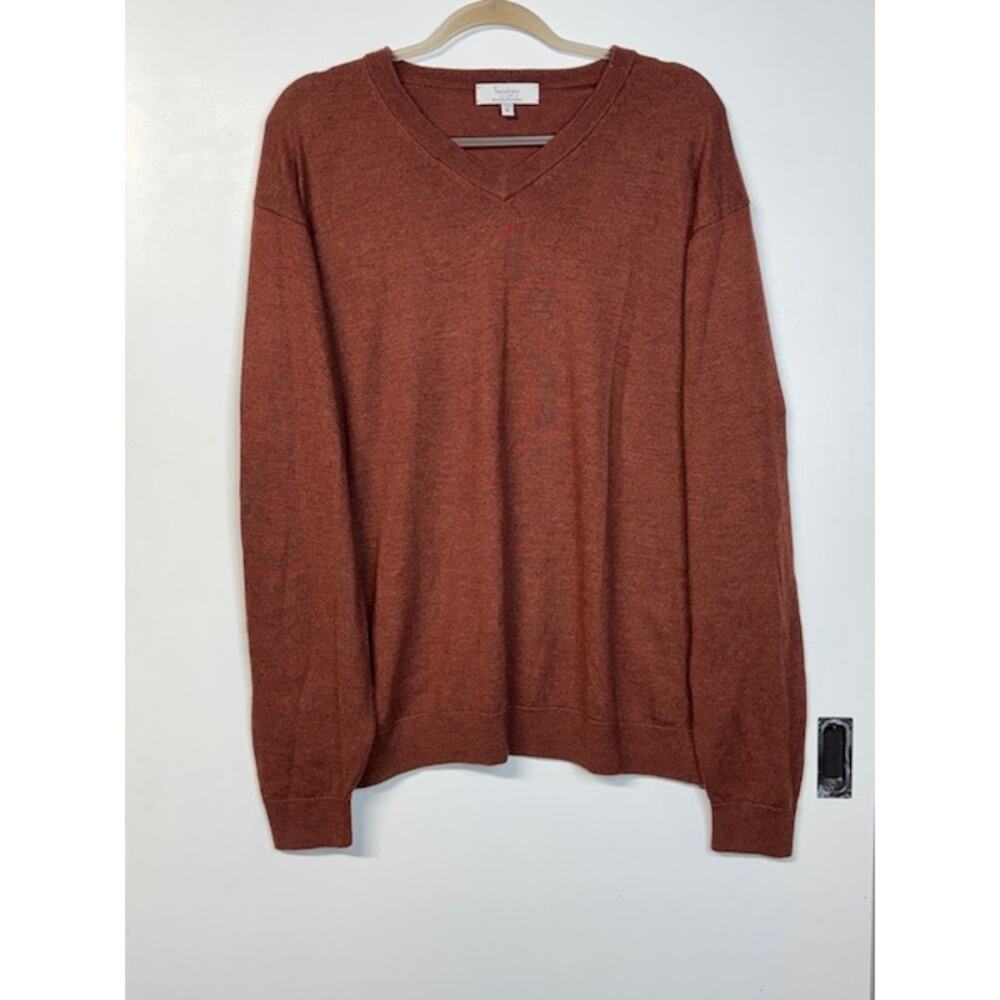 Turnbury Mens Extra Fine Merino Wool V Neck Sweater Size XL-Rust Color